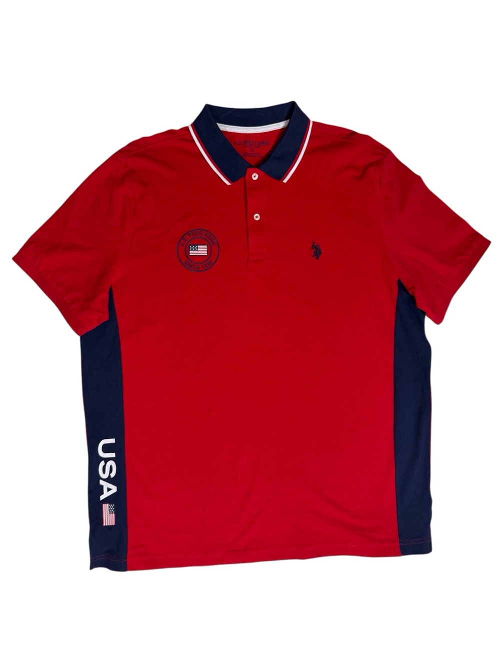 U.S. Polo Assn. Red Polo with Navy Side Panels embroidered USA men’s size XL nwt